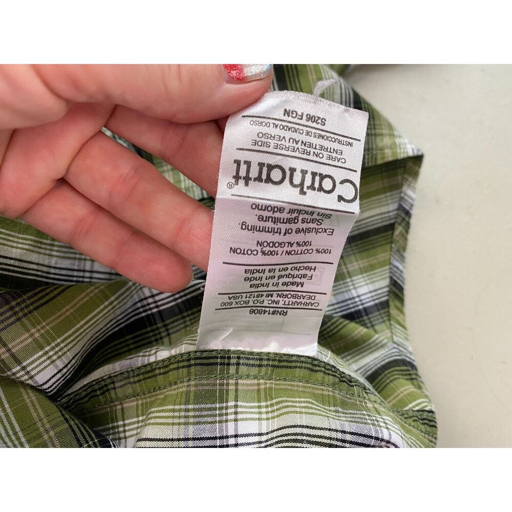 Carhartt Button Down Shirt Mens Large Classic Plaid Short Sleeve Cotton S206 FGN - Picture 10 of 11